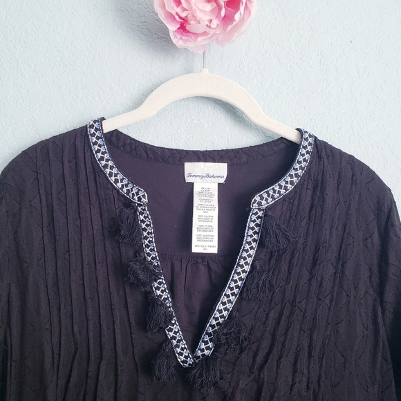 Tommy Bahama Black Embroidered Tassel V-Neck Cotton Tunic Dress - Picture 5 of 7